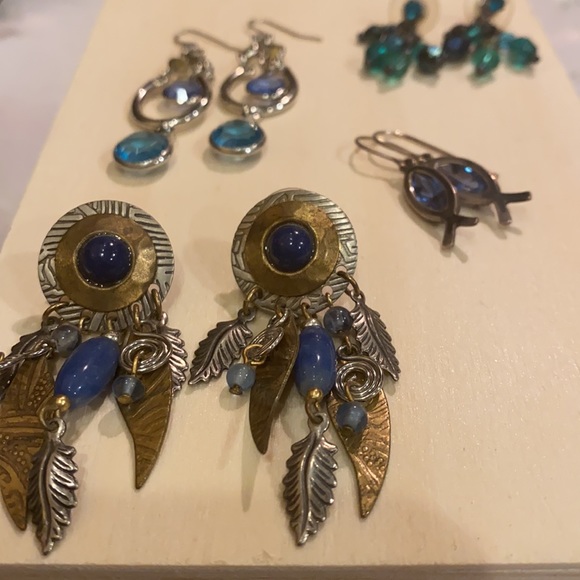 Jewelry Four Pairs Of Blue Fashion Earrings Poshmark